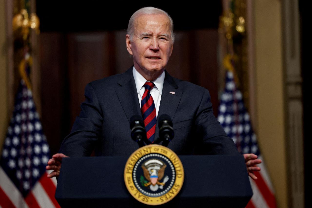 U.S. President Biden speaks about efforts to strengthen supply chains at the White House complex in Washington